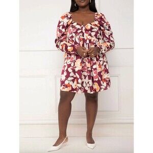 New ELOQUII Elements Women's Plus Size Ruched Sleeve Mini Dress Size 14